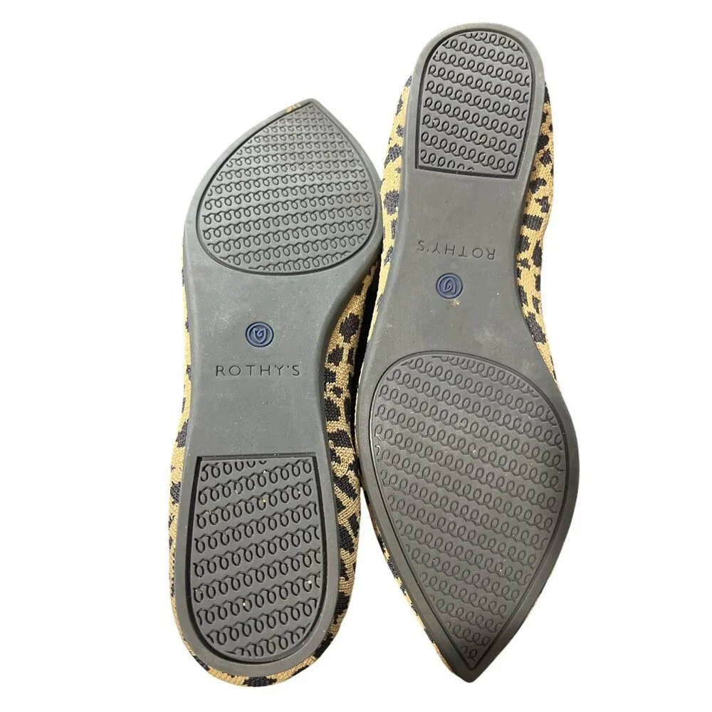 Rothys The Point Leopard Print Flats Women Size 8 Knit Big Cat Tan Black Slip-On - Picture 10 of 10